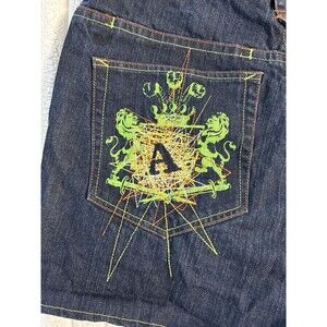 Akademiks Mens Jean Shorts Size 36 Denim Blue Dark Wash Embroidered Logo 3” Insm